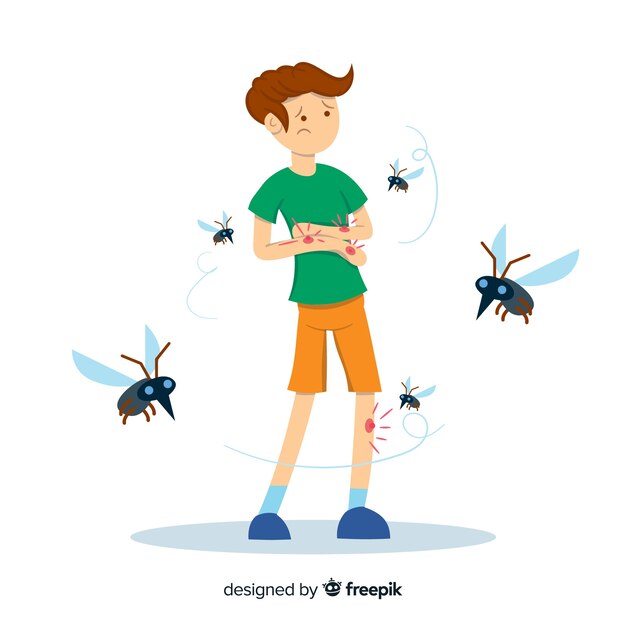 Mosquito picando a una persona con diseño plano