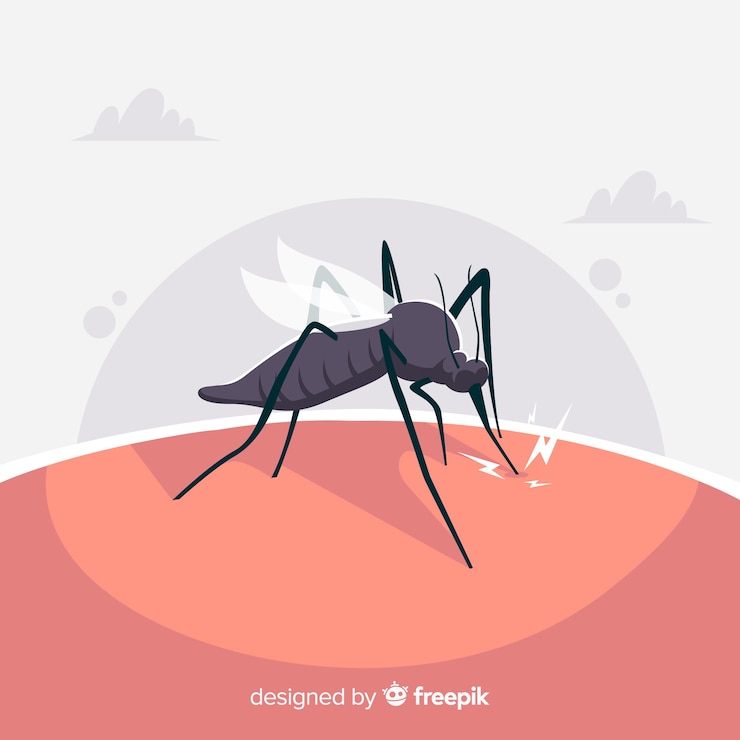 Vector gratuito mosquito picando a una persona con diseño plano