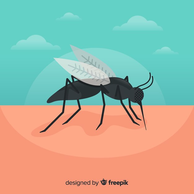 Mosquito picando a una persona con diseño plano