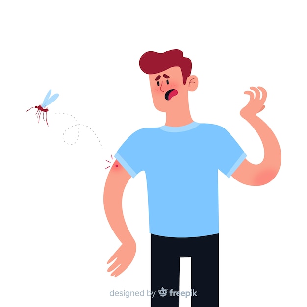 Vector gratuito mosquito picando a una persona con diseño plano