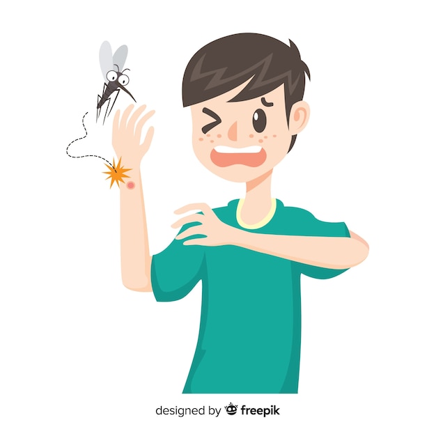 Mosquito picando a una persona con diseño plano