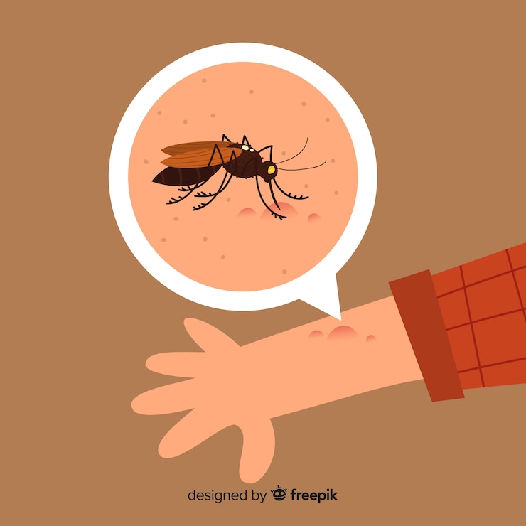 Vector gratuito mosquito picando a una persona con diseño plano