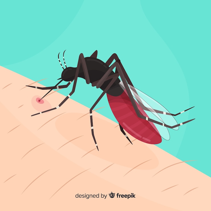 Vector gratuito mosquito picando a una persona con diseño plano