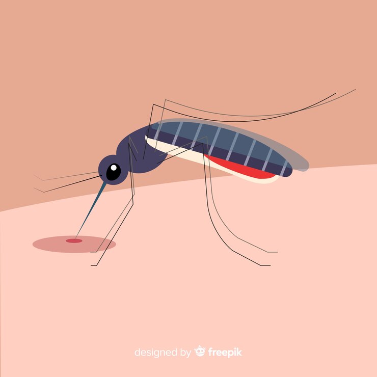 Vector gratuito mosquito picando a una persona con diseño plano