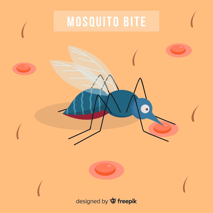 Vector gratuito mosquito picando a una persona con diseño plano