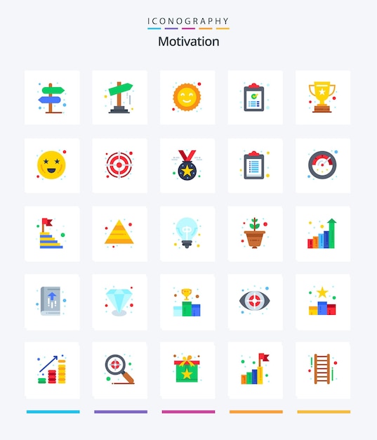 Motivación creativa 25 paquete de iconos planos como tarea de premio copia de pasta de galletas