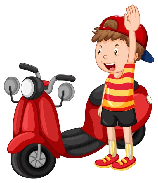 Motocicleta roja con una caricatura de niño