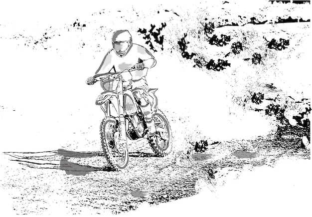 Motociclista conduciendo con una competencia extrema de alta velocidad ilustraciones vectoriales