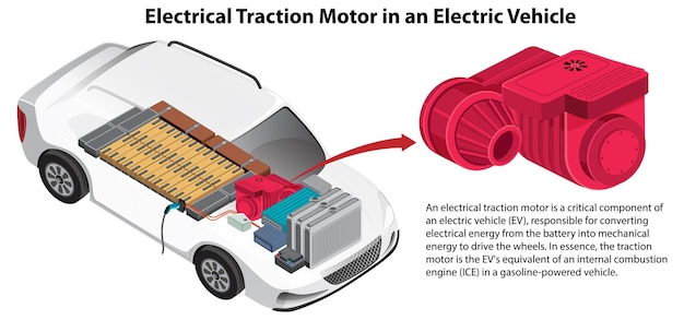 Motor de tracción eléctrica en un vehículo eléctrico