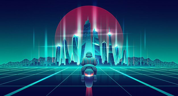 Motos de carreras en vector de dibujos animados de mundo virtual
