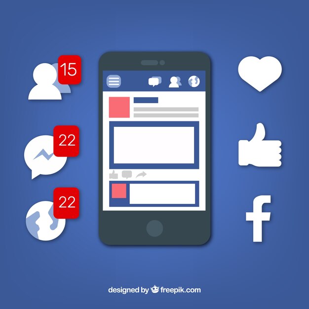 Móvil de diseño plano con notificaciones de facebook