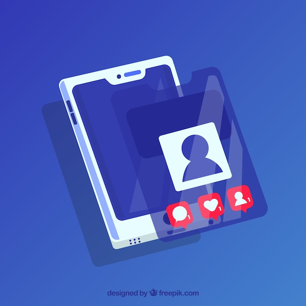 Móvil de diseño plano con notificaciones de facebook