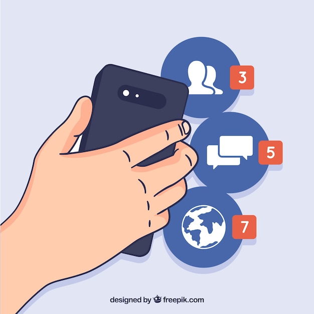 Vector gratuito móvil de diseño plano con notificaciones de facebook