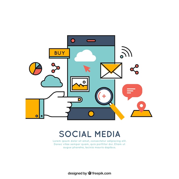 Móvil y elementos de medios sociales 