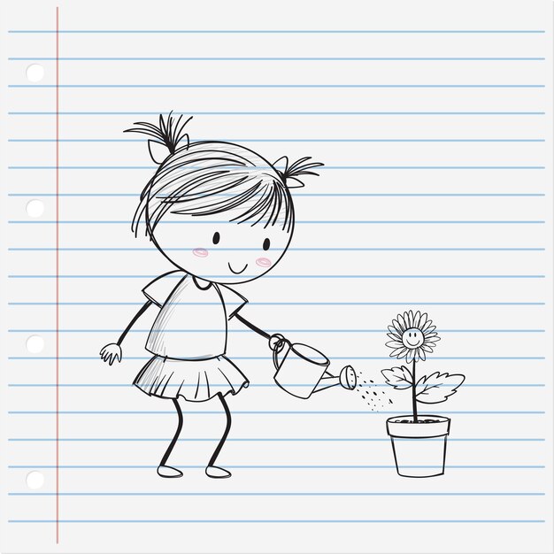 Una muchacha regando una flor feliz