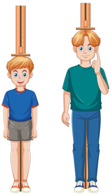 Muchacho adolescente midiendo su crecimiento