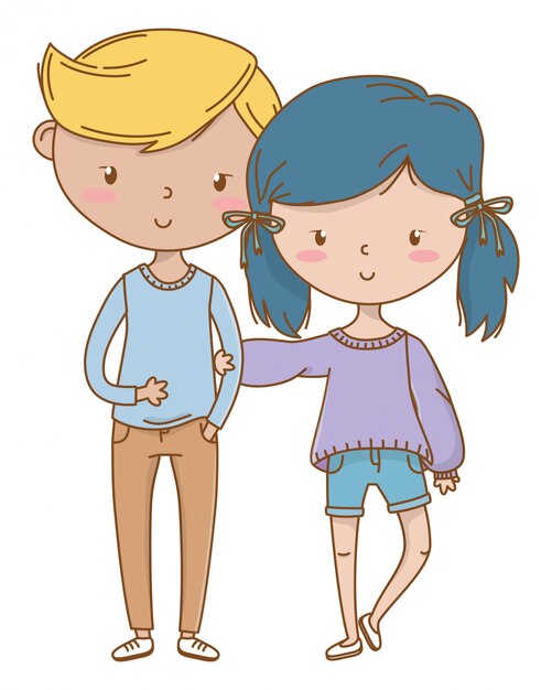 Muchacho adolescente y niña de dibujos animados.