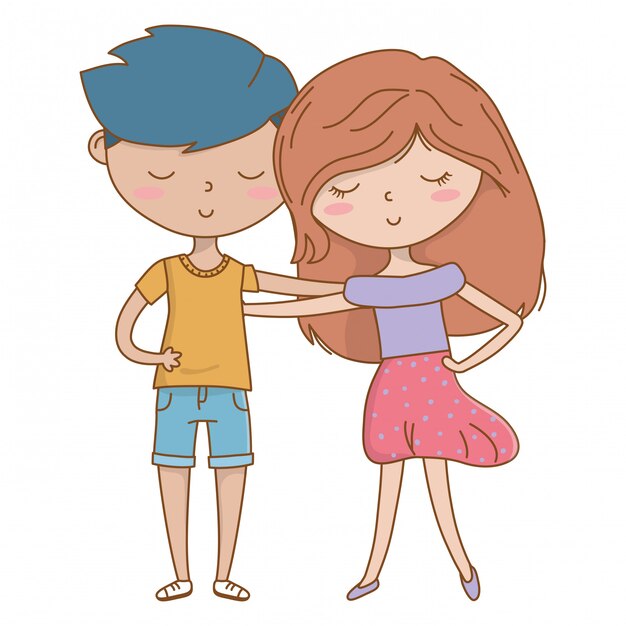 Muchacho adolescente y niña de dibujos animados.