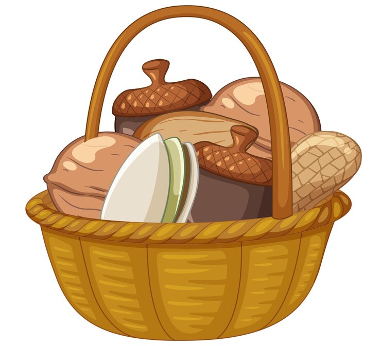 Vector gratuito muchas bellotas nueces almendras cacahuetes pistachos estilo de dibujos animados en
