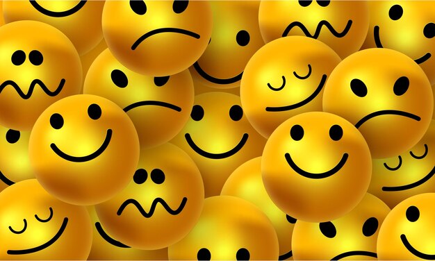 Muchas bolas amarillas con caras sonrientes Fondo de vector de concepto de redes sociales y comunicaciones
