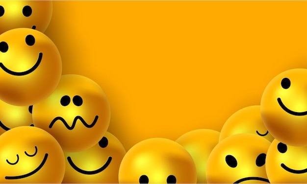 Muchas bolas amarillas con caras sonrientes fondo de vector de concepto de redes sociales y comunicaciones
