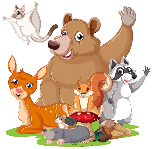 Muchos animales agitando las manos.