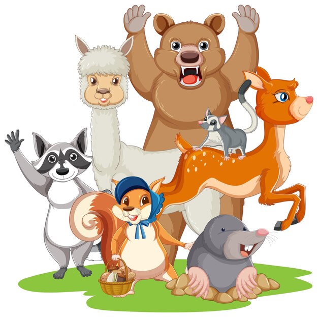 Muchos animales con cara feliz.
