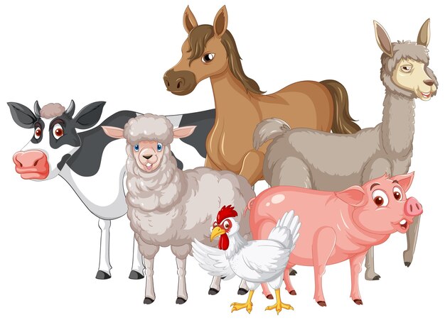 Muchos animales felices de pie