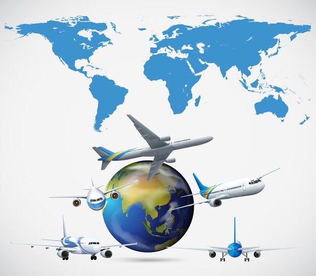 Muchos aviones vuelan alrededor del mundo.