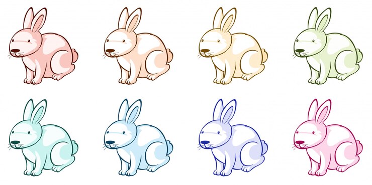Vector gratuito muchos conejos de diferentes colores.