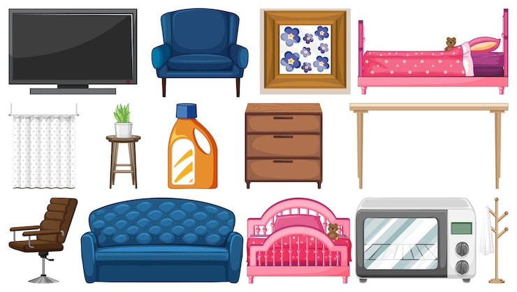 Vector gratuito muchos muebles y electrodomésticos
