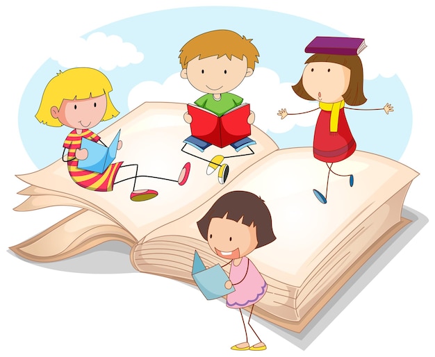 Vector gratuito muchos niños leyendo libros
