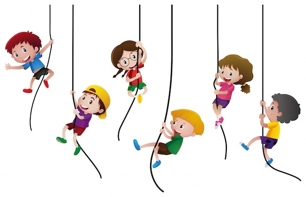 Muchos niños subiendo la cuerda