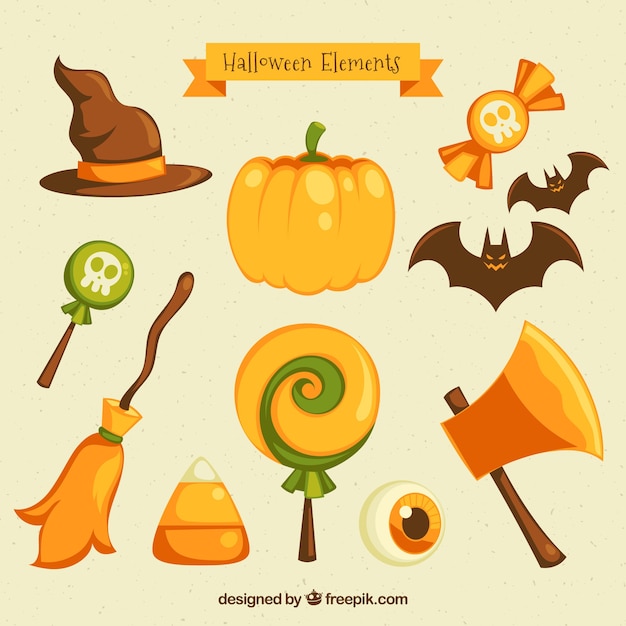 Vector gratuito muchos objetos diferentes de halloween