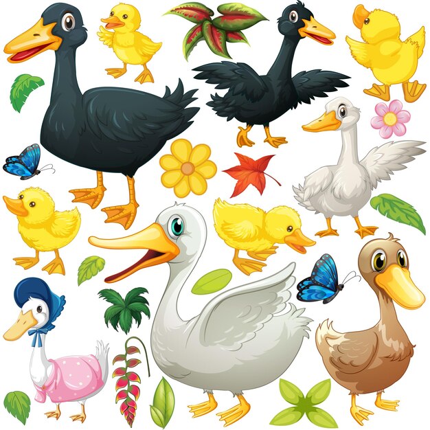 Muchos patos y patitos en blanco y negro.