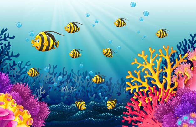 Muchos peces bajo el mar