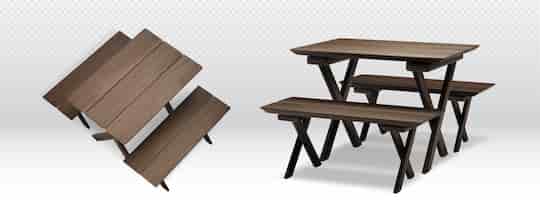 Vector gratuito muebles de banco de madera para mesas de picnic isométricas 3d