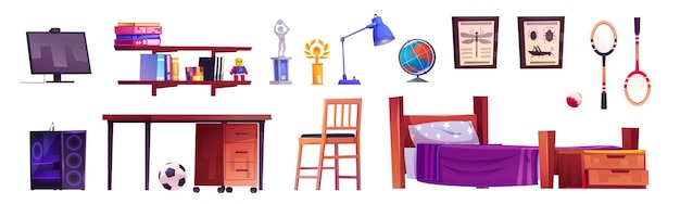 Vector gratuito muebles y equipos interiores para dormitorios de adolescentes para niños, niños, niños, niños, niños, niños, niños, niños, niños, niños, niños, niños.