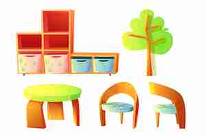 Vector gratuito muebles de jardín de infantes para salón de clase para niños.