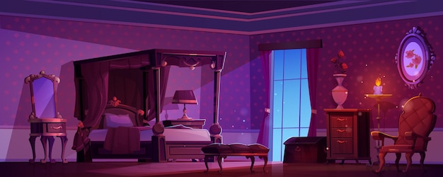 Vector gratuito muebles reales del interior del dormitorio de la noche victoriana