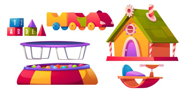 Muebles de sala de juegos para niños y equipo conjunto aislado