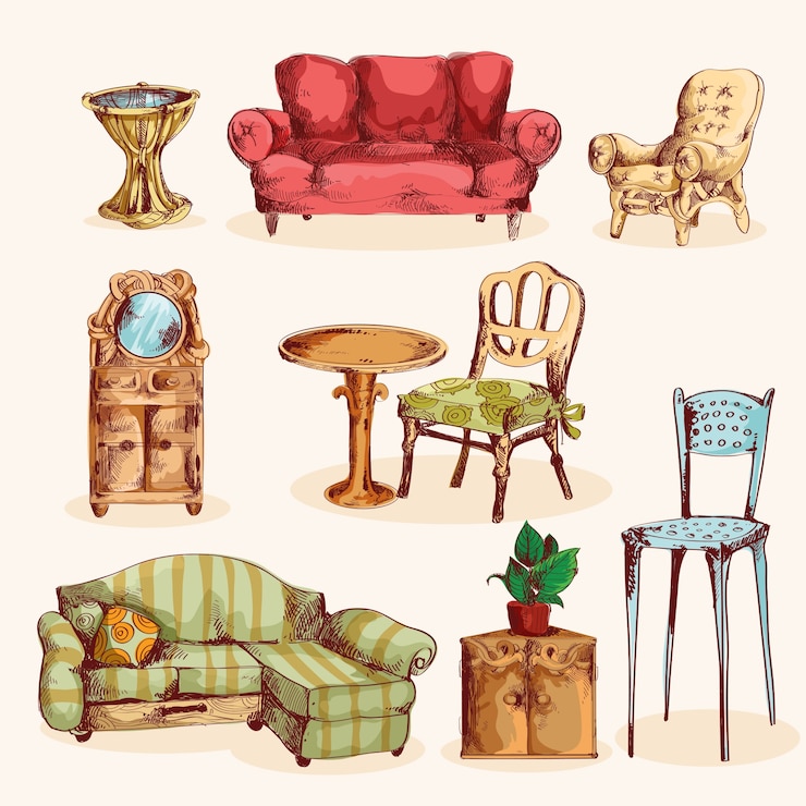 Vector gratuito muebles sketch de colores