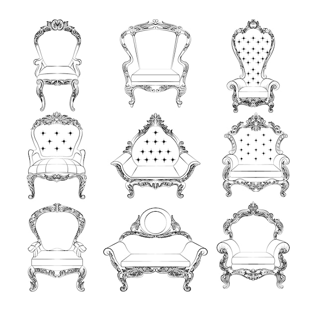 Vector gratuito muebles vintage en blanco y negro