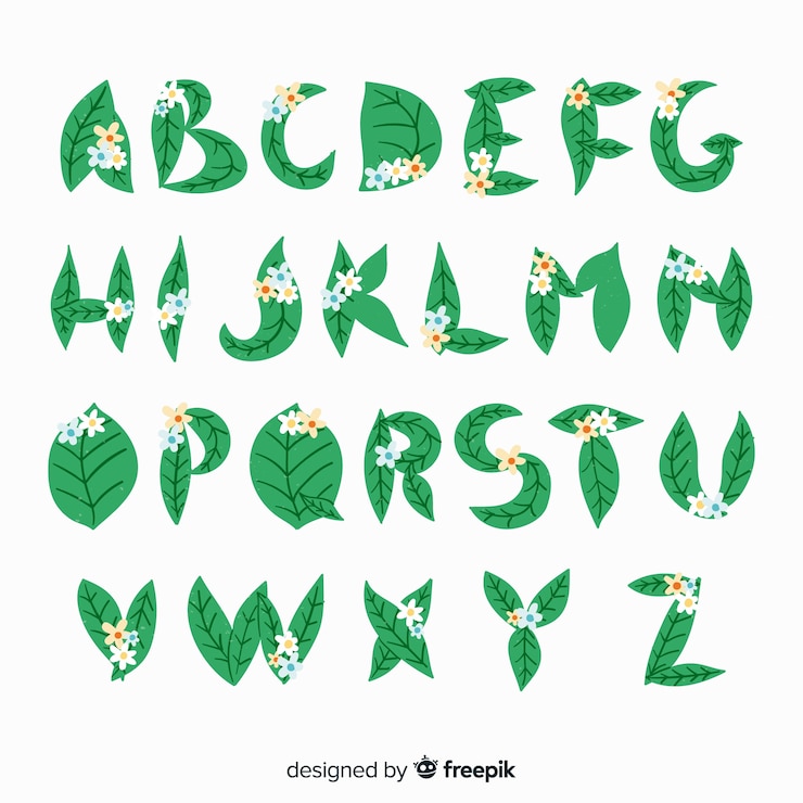 Vector gratuito muestra abecedario floral plano