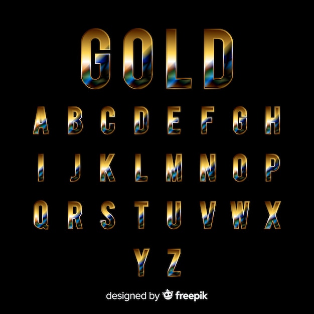 Muestra alfabeto dorado