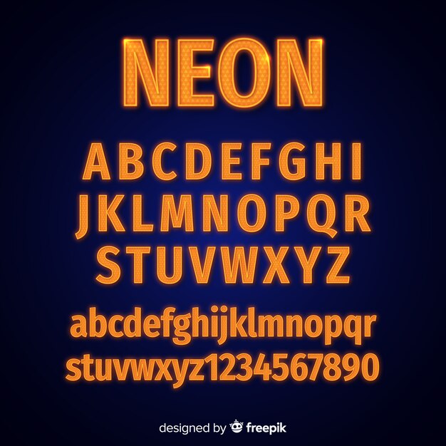 Muestra alfabeto neón