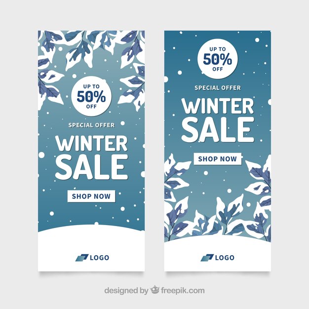 Muestra banner árboles nieve rebajas invierno