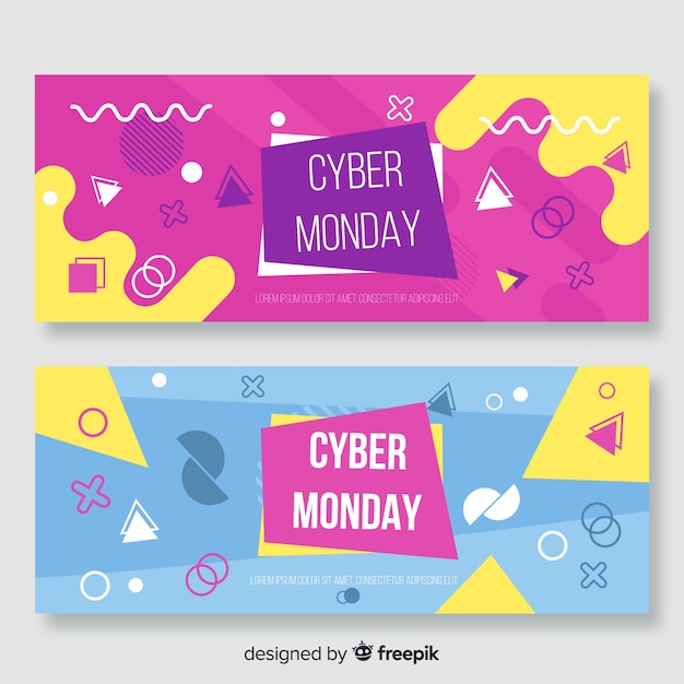 Muestra banner estilo memphis cyber monday