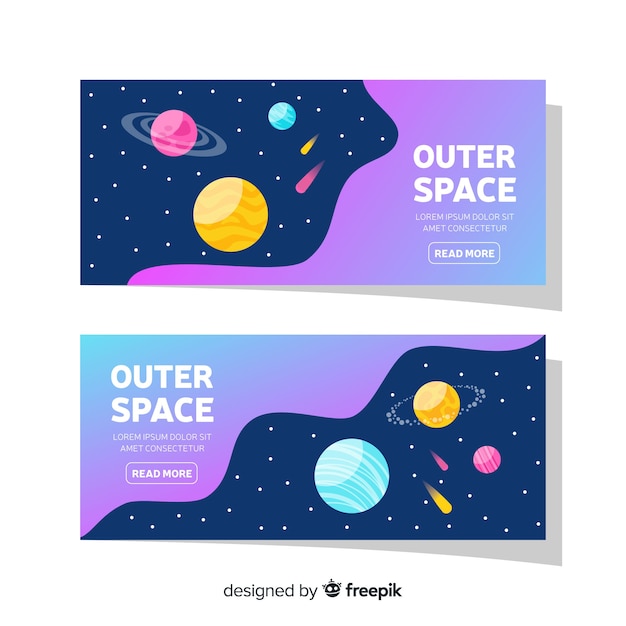 Vector gratuito muestra banner galaxia dibujado a mano