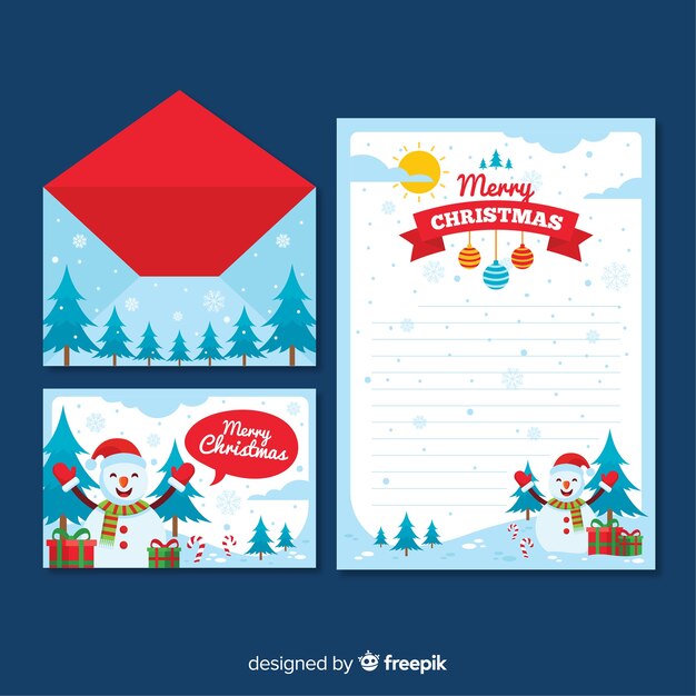 Muestra carta navidad paisaje muñeco de nieve